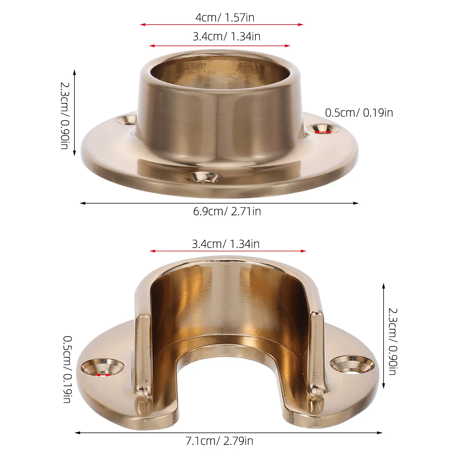 1 Pair Curtain Rod Coat Closet Bracket End Supports Clothes For Holder Brackets Flange Golden Hanger Heavy Duty Wall Mount
