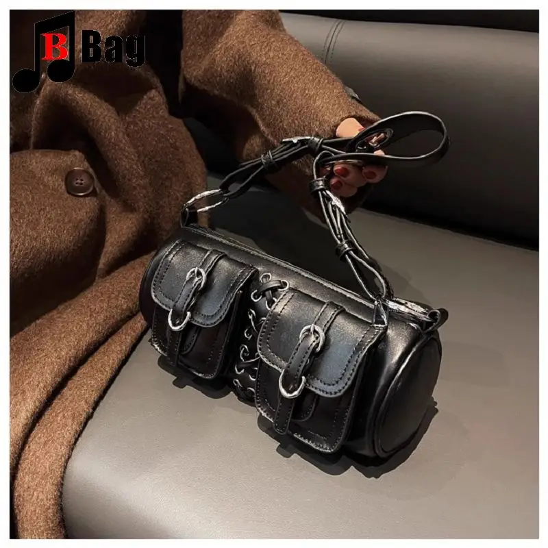 Y2K Gothic Women\'s Girls Punk Lolita Harajuku 2024 New Trendy Versatile One Shoulder Crossbody Handheld Chain Underarm Bag Totes