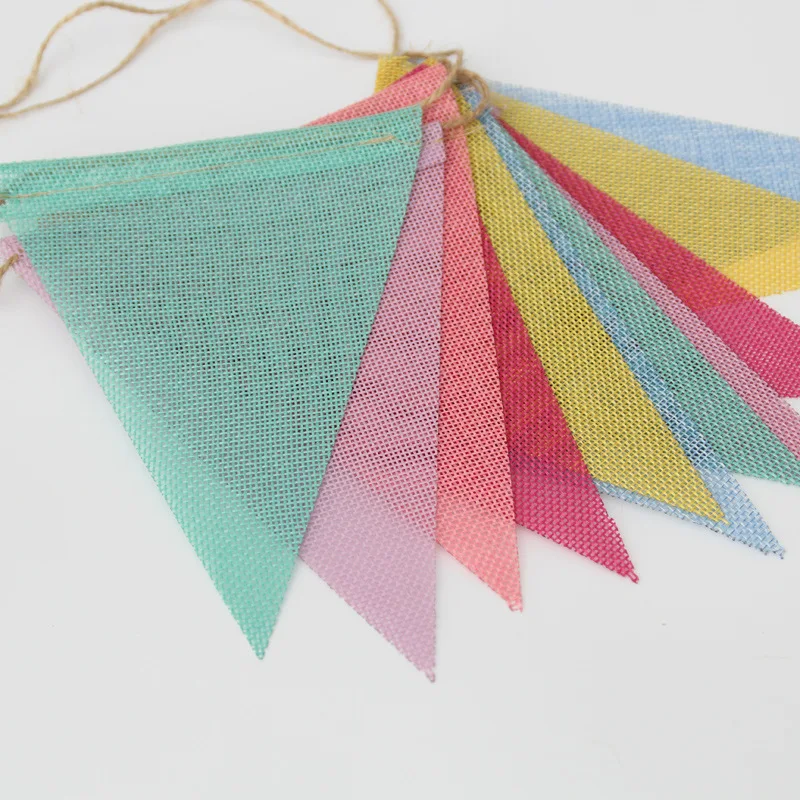 4m Colorful Jute Linen Pennant Flags Banner Birthday Wedding Christmas Party Decorations Bunting Banners Hanging for Home Decor