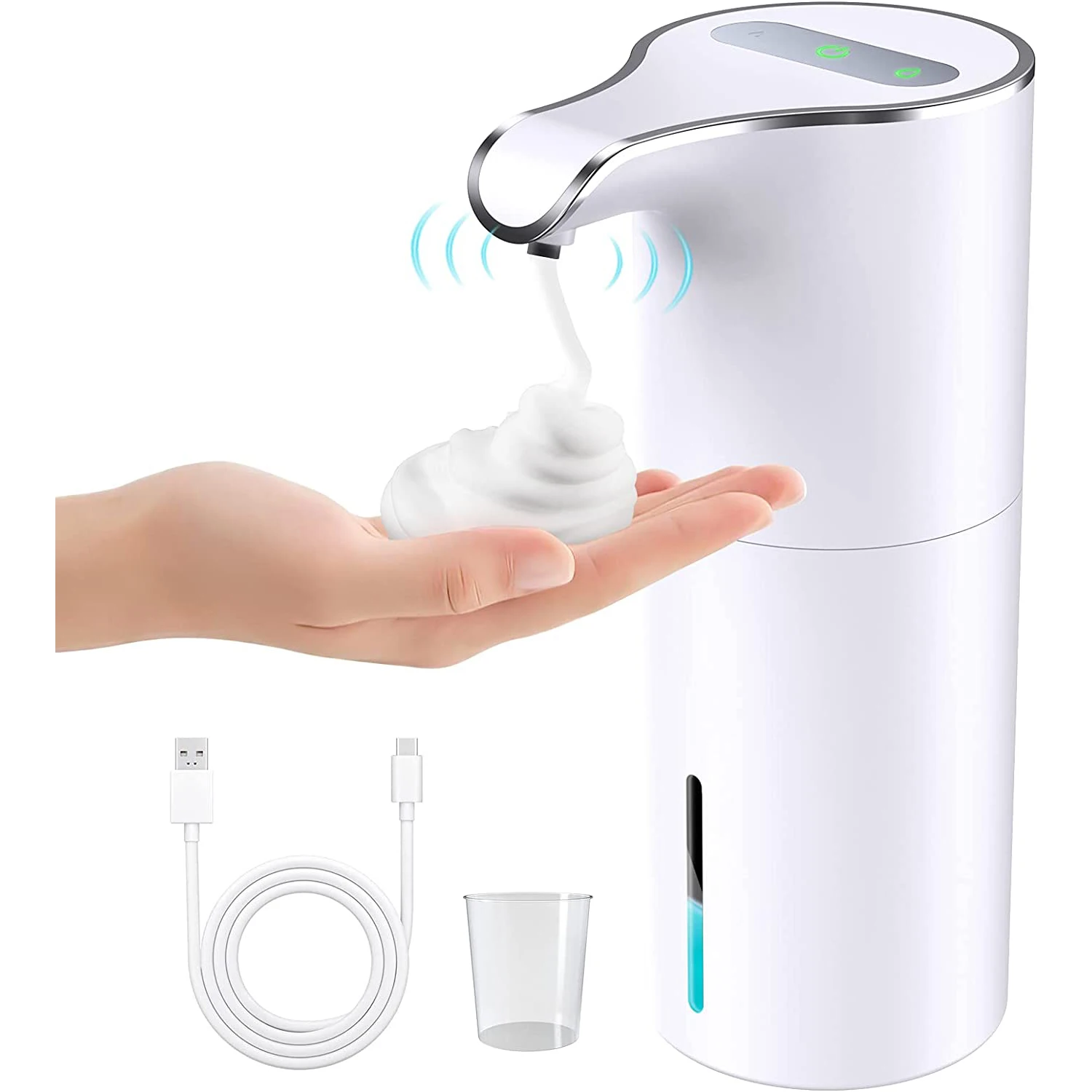 

450Ml Automatic Soap Dispenser Touchless Foaming Soap Dispenser Rechargeable Waterproof Foam Soap Pump Dispenser White