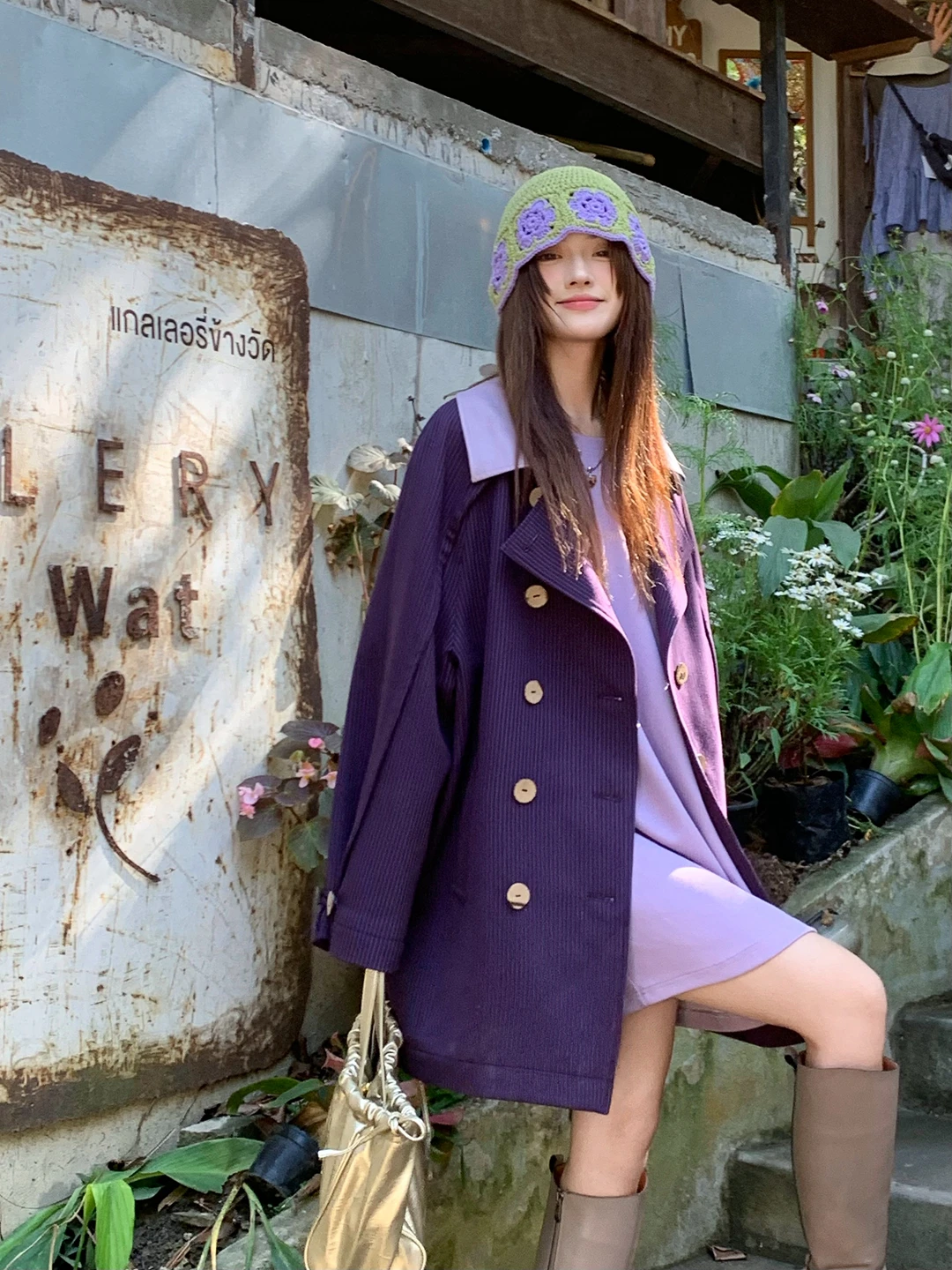 

Loose Korean Style Windbreaker Coat Lazy Loose Feeling Medium Length Spring Women's Fashion Button Splice Shoulder Sleeve
