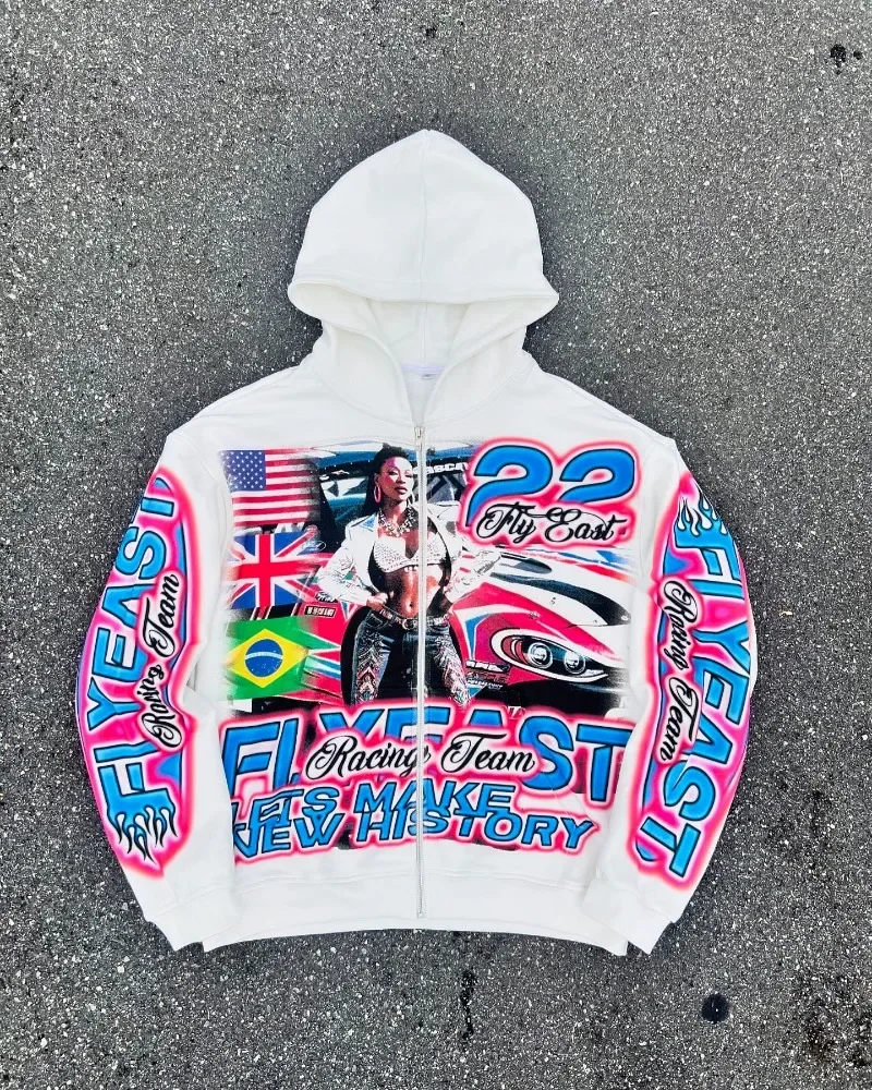 

American retro cartoon pattern printed oversized T-shirt women's Y2K street hip-hop loose and versatile pullover sweatshirt