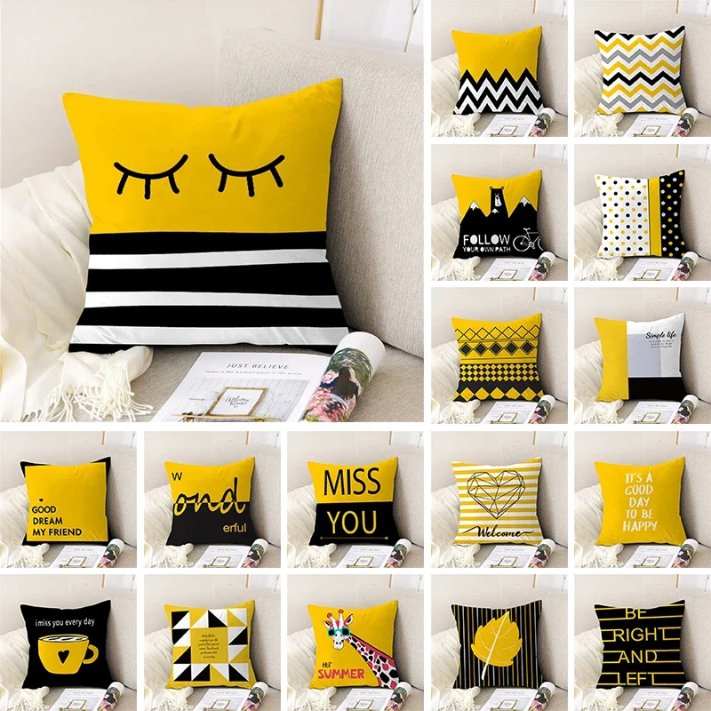 Geometric Yellow Cushion Cover Cute Cartoon Home Decor Sofa Pillowcase Car Office