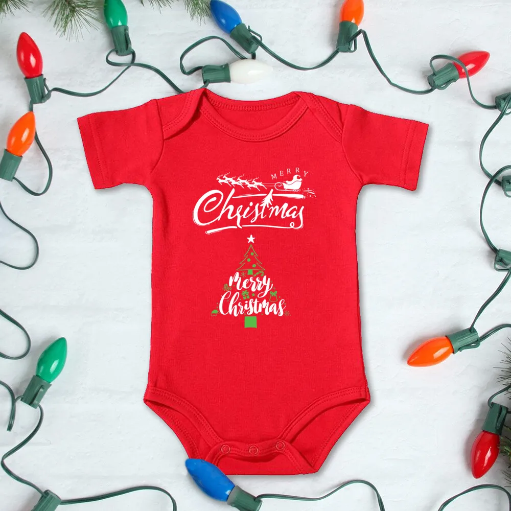 Merry Christmas Baby Bodysuits Red Cotton Romper Toddler Xmas Best Gifts Infant Boys Girls Unisex Short Sleeve Jumpsuit Clothes