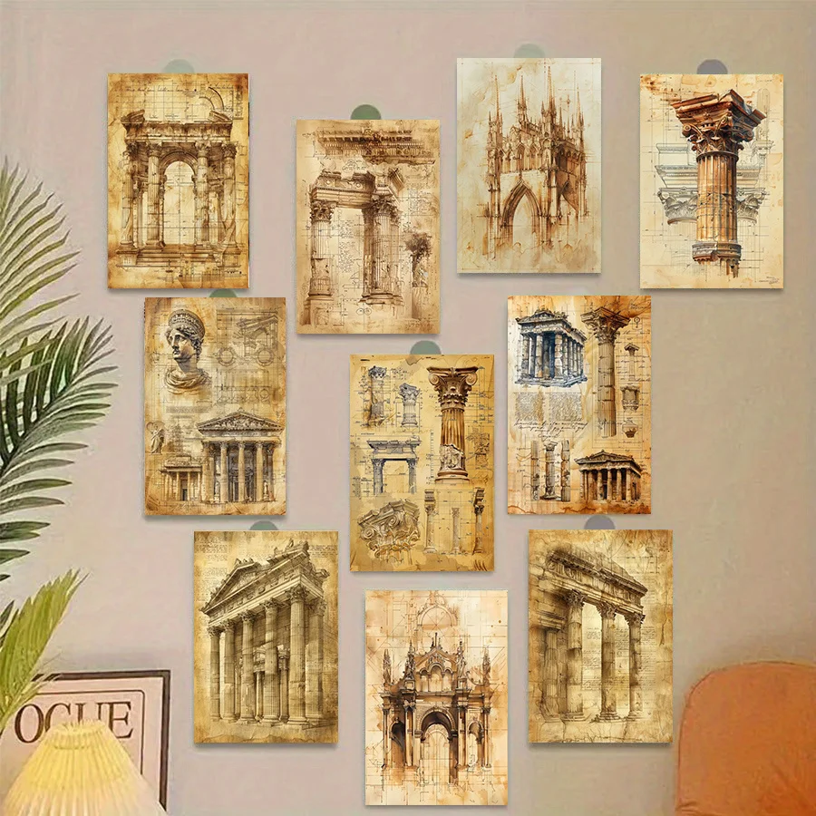 20PCS Vintage Travel Postcards, Buildings Such As The Temple of Agriculture and Pyramids, Collectibles for Cycling Enthusiasts