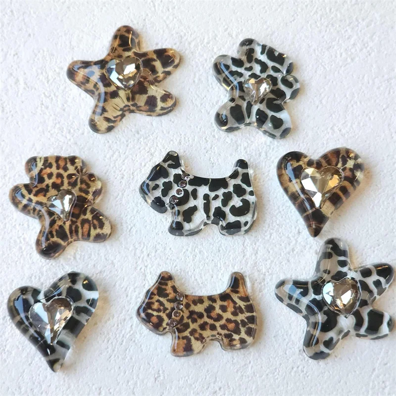 

Wholesale 20pcs/lot leopard pattern print cartoon animals bear hearts stars shape acrylic cabochon beads diy jewelry accessory