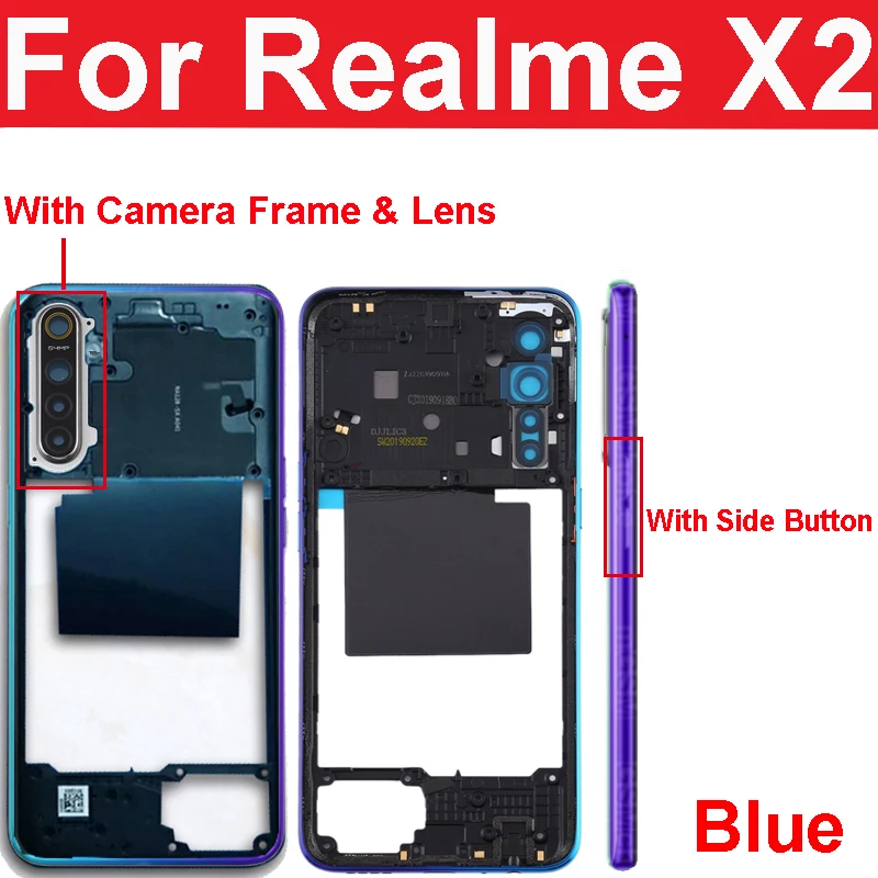 Middle Frame Housing For OPPO Realme X Lite X2 Pro X7 X50 X50M X3 SuperZoom 5G Middle Frame Bezel with Side Button Camera Cover