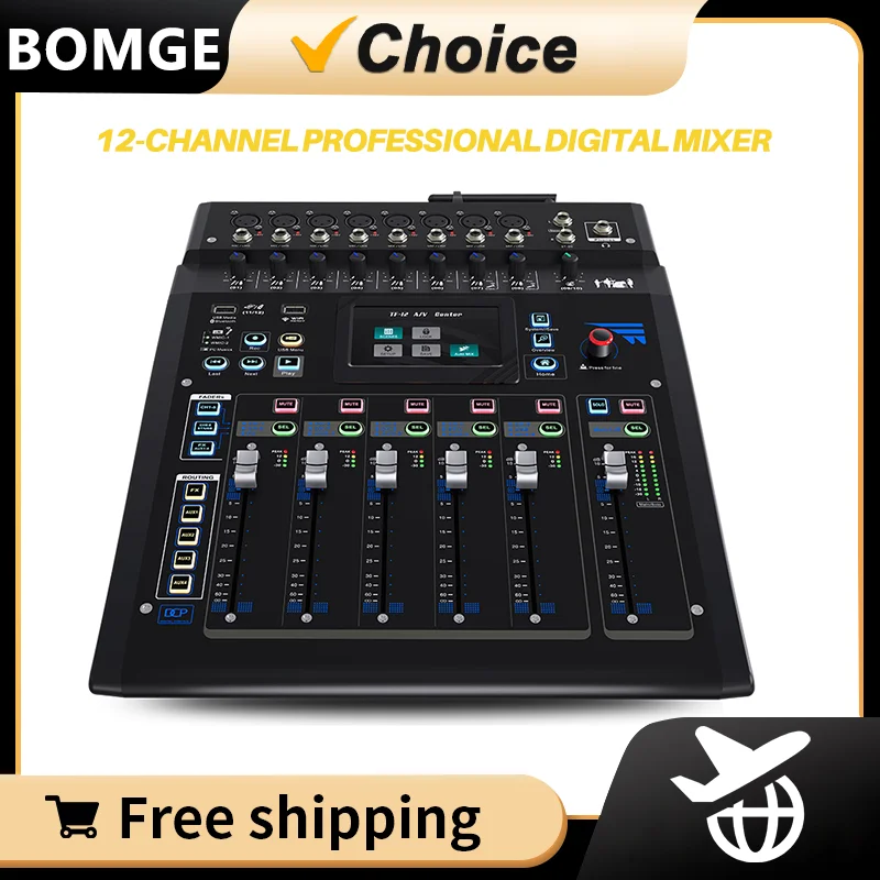

BOMGE 12-Channel Mixing Console With 1 Stereo USB Function, Bluetooth, Suitable for Stage Performances Mixing DJ Console