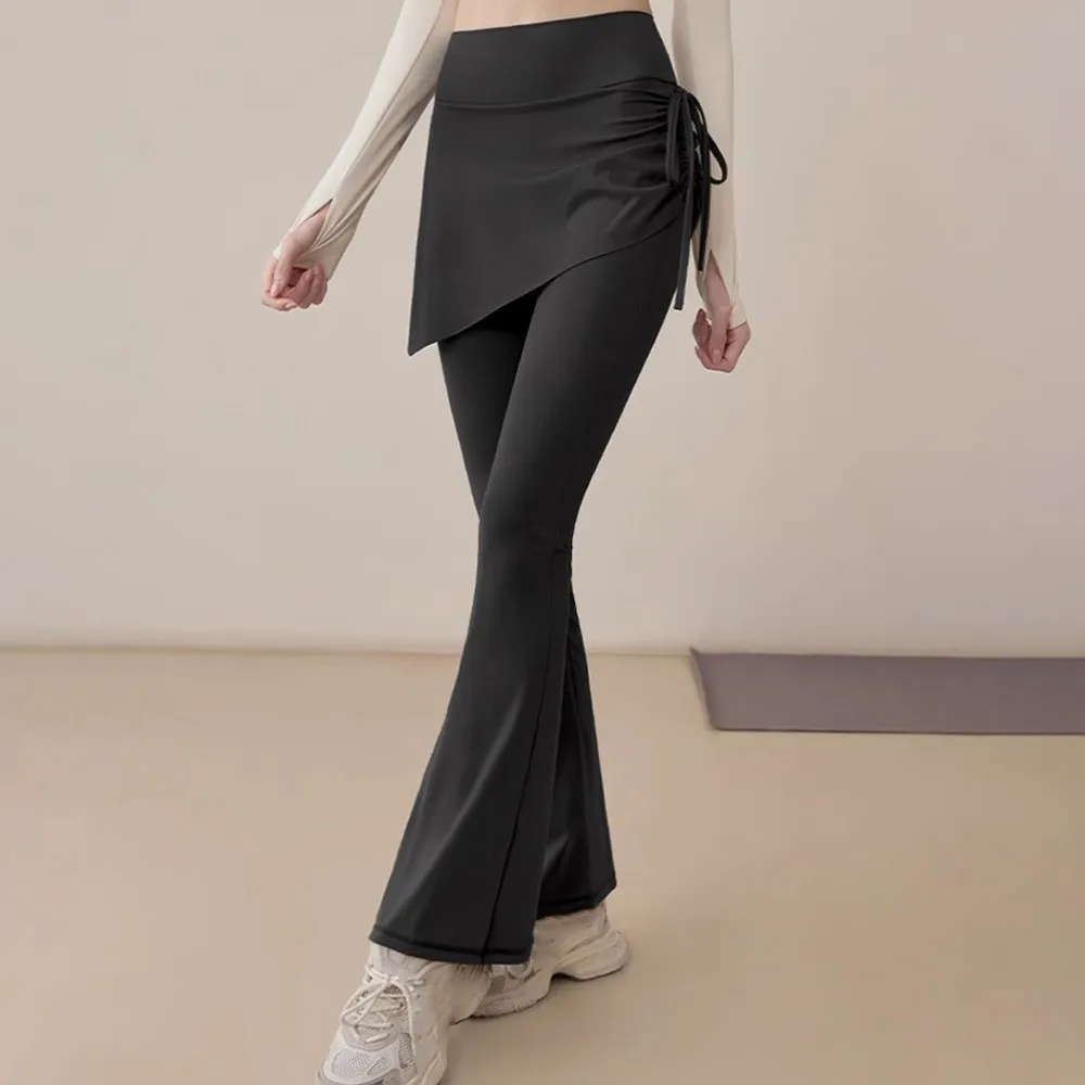 Frauen Strumpfhosen Rock Design Fitness Leggings 2-in-1 Flare Saum Sport Leggings Kordelzug Enge Sport Yoga Hosen Übung