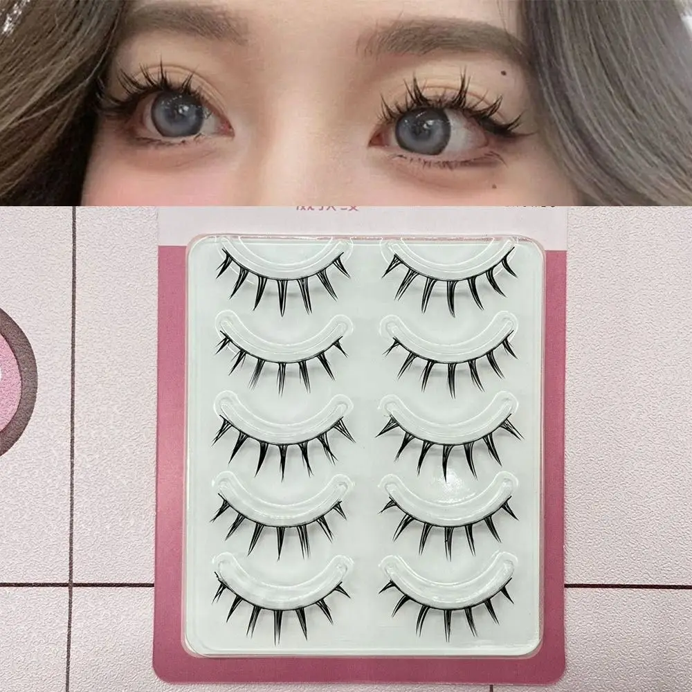 5 Pairs Pack Japanese Cosplay False Eyelashes Faux Mink Thick Wet Spiky Lashes Dramatic Fake Eyelashes Extensions for Women