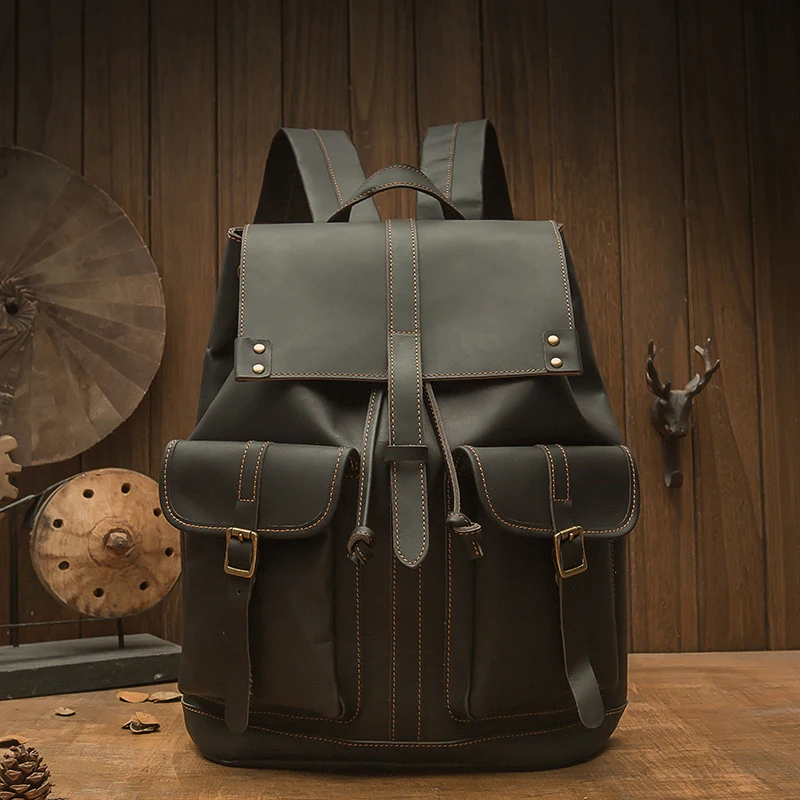 

Handmade Full Grain Cowhide Leather Backpack Men Genuine Leather School Bag Large Space Office Laptop Rucksack Casual Travel Bag