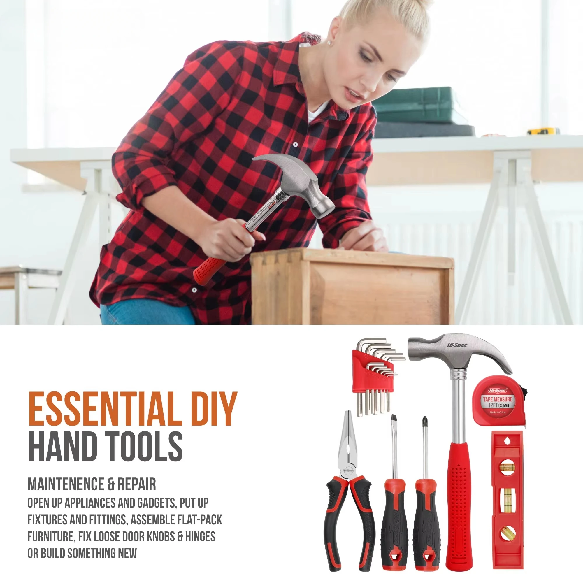 57pc 8V Red USB Cordless Electric Power Screw Driver & Drill. Home DIY Repair Hand Tool Kit Set in Tool Box Case. OEM ODM Ready