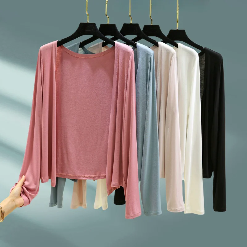 

2024 New Modal ort Open Cardigan Women's Summer Thin Long Sve Sun Protection Large Size Air Conditioner irt