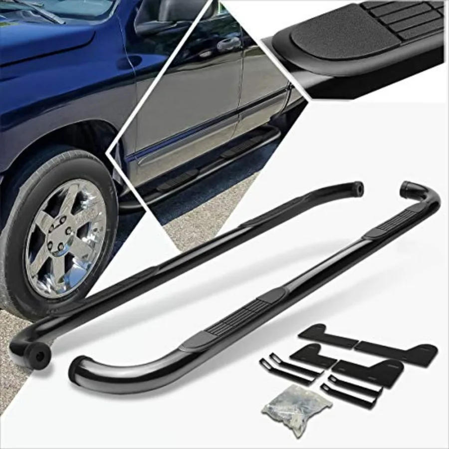 

2Pcs 3 Inch Black Round Nerf Bars Side Steps Running Boards for 02-09 Dodge Ram Crew Cab, Steel, Black, Heavy-Duty Mounting Bra