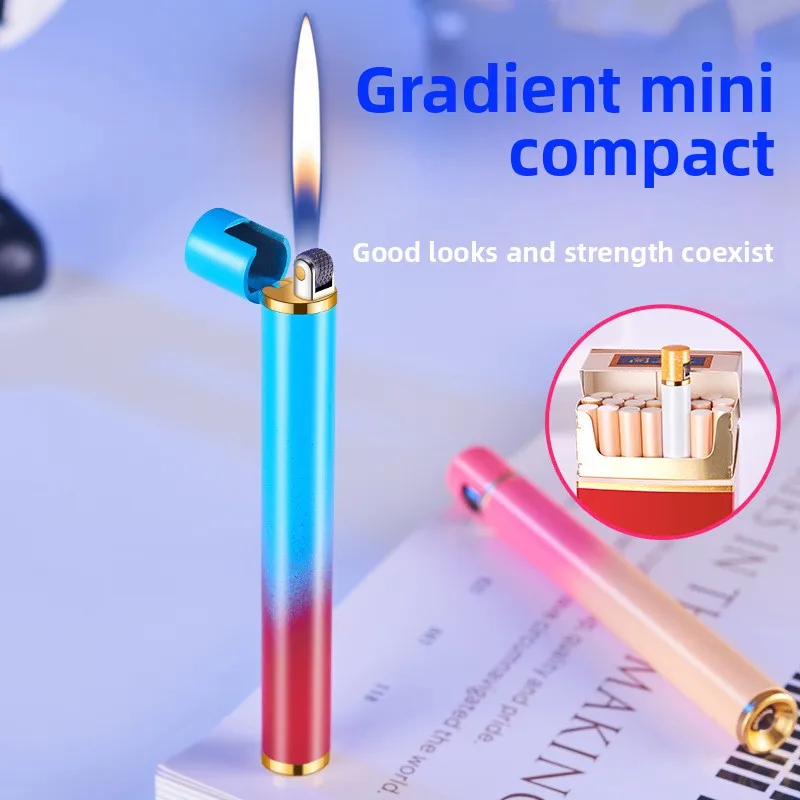 Mini Soft Flame Lighter Cigarette Style Grinding Wheel Flint Torch Gas Lighters Pocket Lighter Cigarette Accessories Gadget Gift