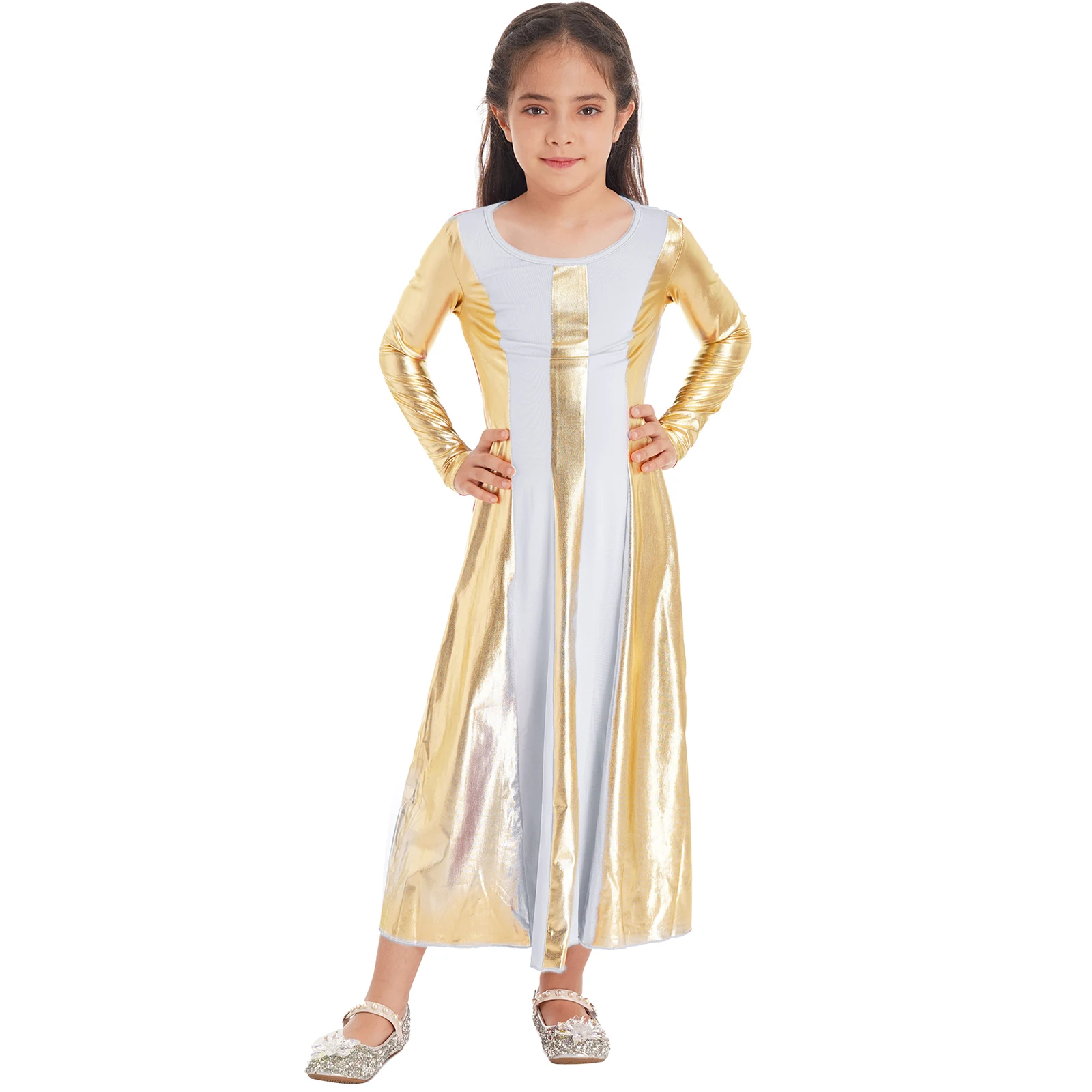 Kids Girls Liturgical Praise Dance Dress Church Worship Dance Long Dress Girls Long Sleeve Loose Fit Full Length Party Dancewear