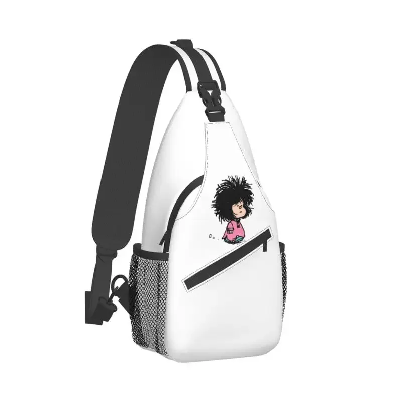 Humor Manga Mafalda Crossbody Sling Backpack Men Custom Quino Argentina Cartoon Chest Shoulder Bag for Cycling Camping Daypack