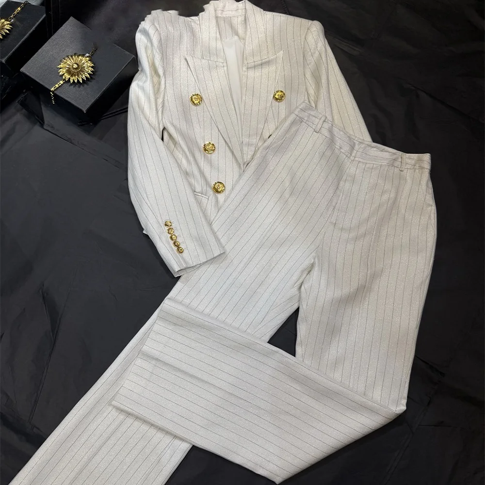 2026 Winter Women's Suit Jacket, Satin Striped Double-Breasted Slim-Fit Women's Clothing, Y2K New Fashion Versatile Coat bra