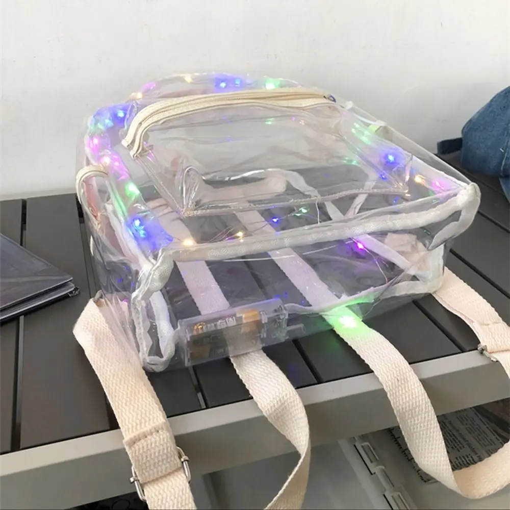 Large Capacity LED Lights Schoolbag Waterproof Adjustable Straps PVC Transparent Backpack Zipper Close Visible