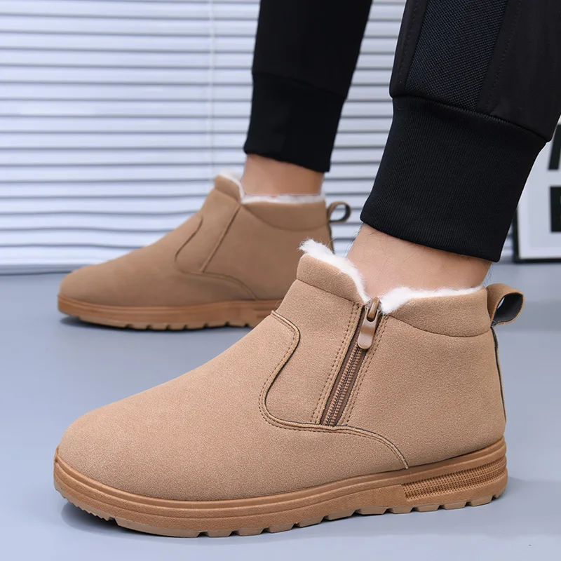 Man Winter Warm Ankle Boots Faux Suede Side Zipper Fleece Lining Anti-slip Thick Sole Casual Short Boots Daily Walking Shoes
