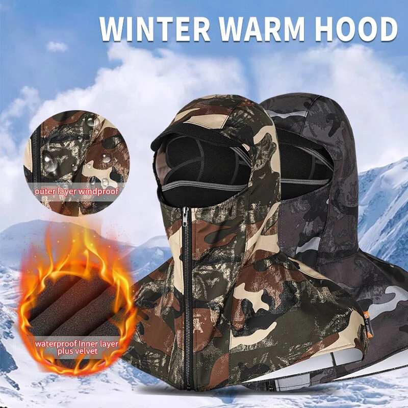 WEST BIKING Warm Winter Camouflage Balaclava Waterproof Shawl 2 In 1 Cycling Caps Motorcycle Windproof Zipper Closure Long Hoods