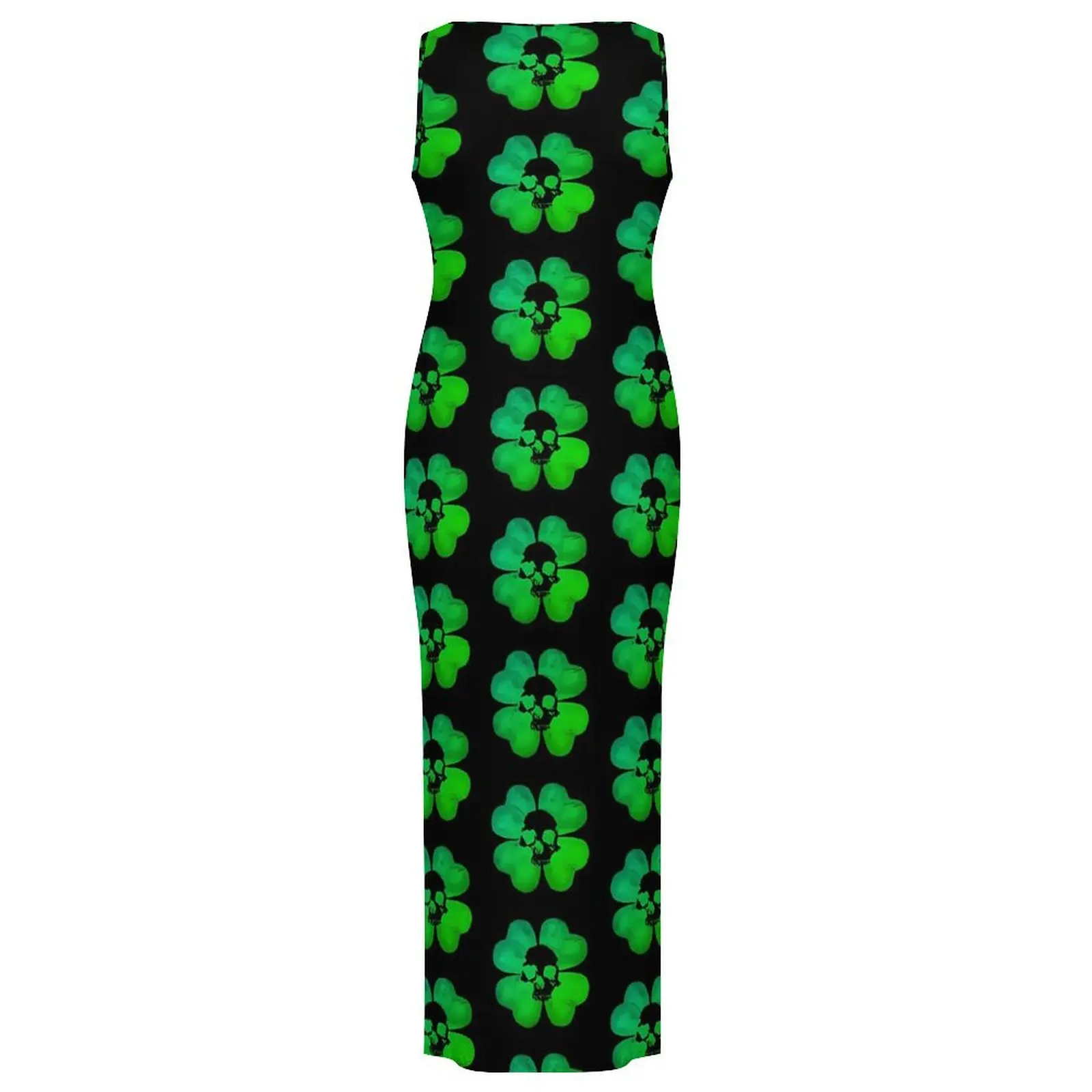 Female Bodycon Dress Stylish Skull Leaf Print Maxi Dresses Spring Shamrock Sleeveless Casual Y2k Pattern Dress Big Size