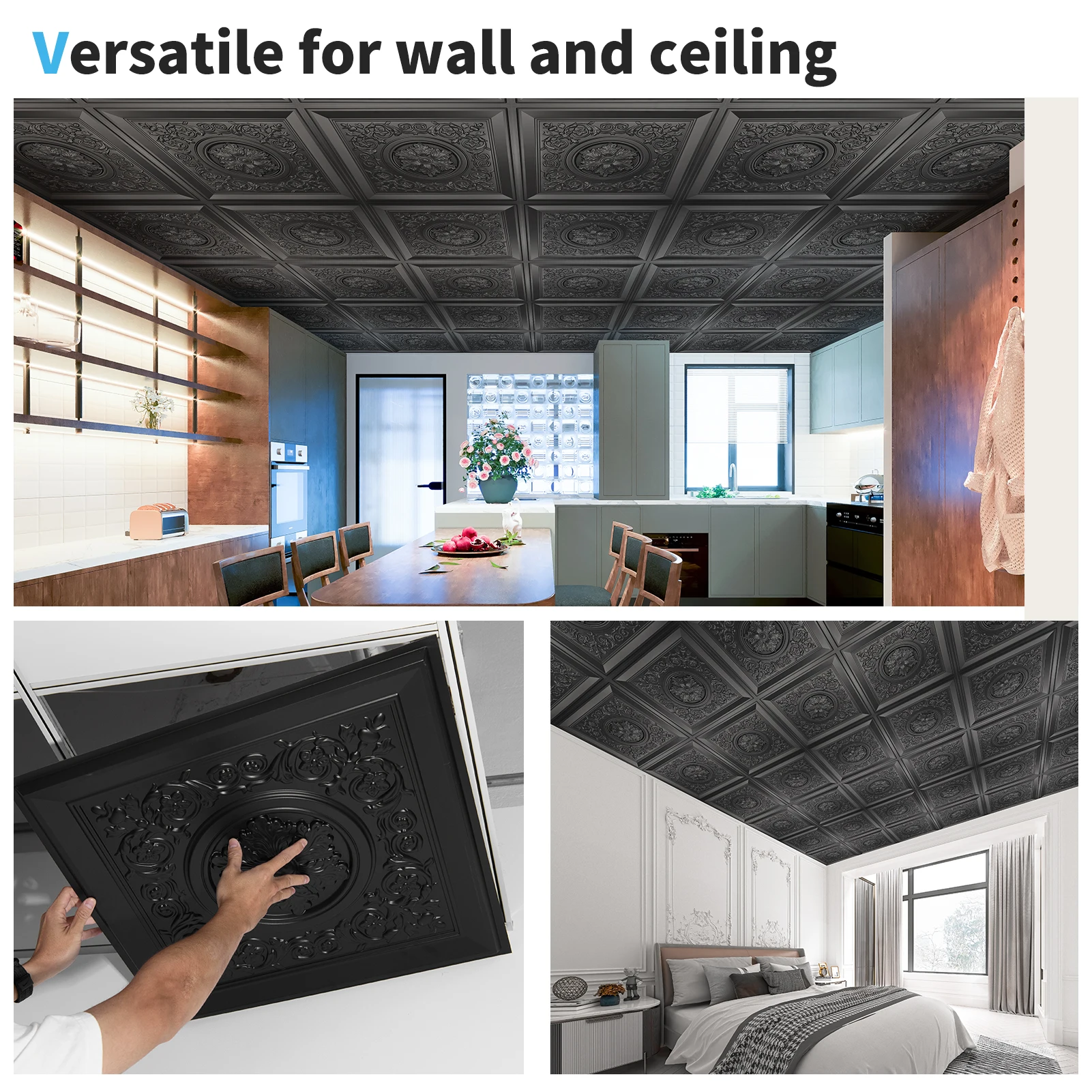 Art3d 12-pack 24 "x 24" بلاط السقف المتدلي، ألواح السقف الغراء المقاومة للماء، بلاط السقف ثلاثي الأبعاد على الطراز العتيق، ديكور السقف