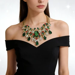 2026 New Fashion Green Clear AB Crystal Rhinestone Choker Necklace Women Indian Statement Large Collar Big Bib Necklace Jewelry