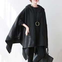 #3702 Black Cape Hoodie Woman Batwing Sleeve Loose Asymmetrical Hoodies Sweatshirts Pockets Thick Long Hooded Sweatshirt Femme