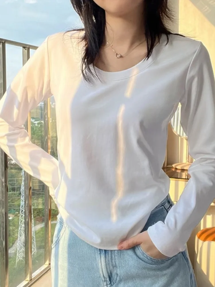 Women's Base Shirt Long Sleeve round Neck Low Neck Cotton T-Shirt Slim Fit U-Neck Spring Autumn Seasonal plus Size Inner Wear