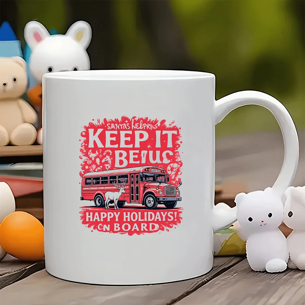 

11oz Mug + Christmas School Bus Reindeer Cartoon Design + Holiday Gift Christmas Water Cup Kids Office Coffee Cup Set