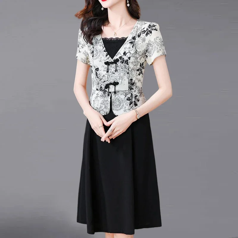 

Chinese Summer Western-Style Fashion Temperament Two Pieces 2025 Spring Autumn New Style Mom New Style Slimming thin Dress Skirt