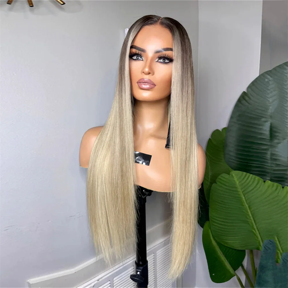 

Glueless HD Lace Front Wig Honey Ash Blonde Balayage Colored Wig FUTURA Heat Resistant Luxury Hair Synthetic Fiber Straight Wigs