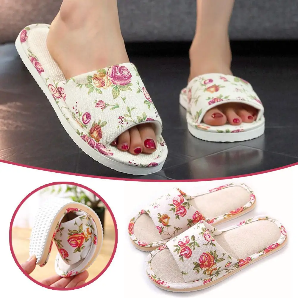 Fashion Floral Slippers Women Casual Comfortable Indoor Home Flat Shoes Anti Slip Sandals Spring Autumn September Essential
