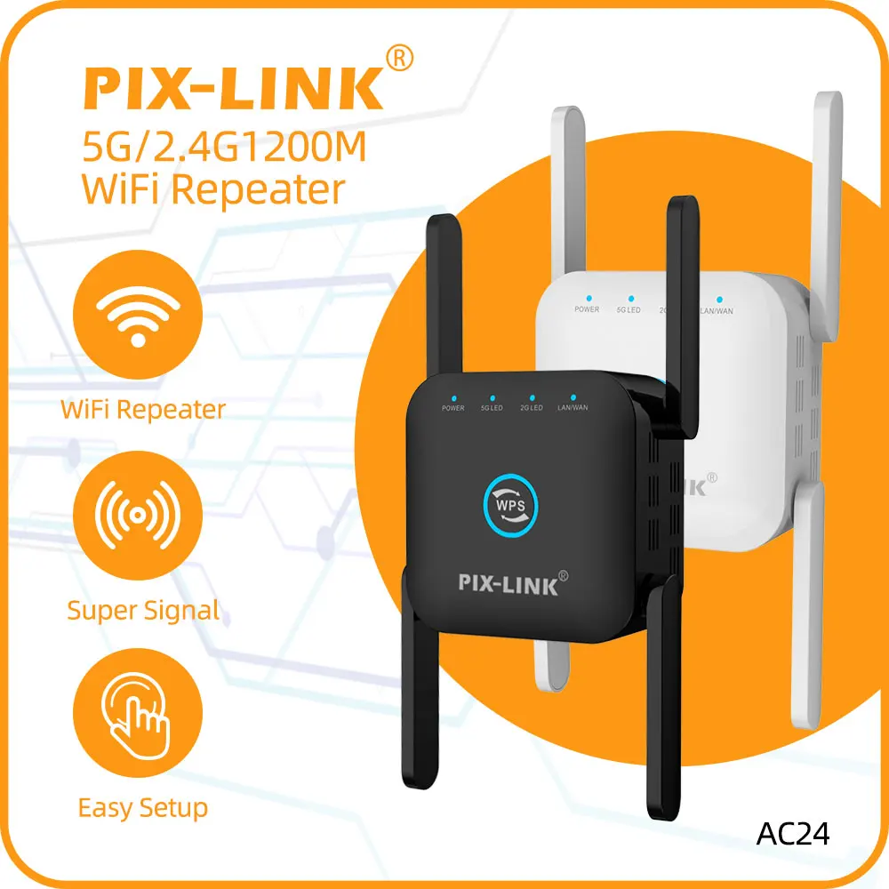 

PIX-LINK 5 ГГц AC1200 WiFi-репитер 1200 Мбит/с, белый/черный, усилитель сигнала WiFi, расширитель диапазона сети, усилитель сигнала с увеличенной дальностью действия