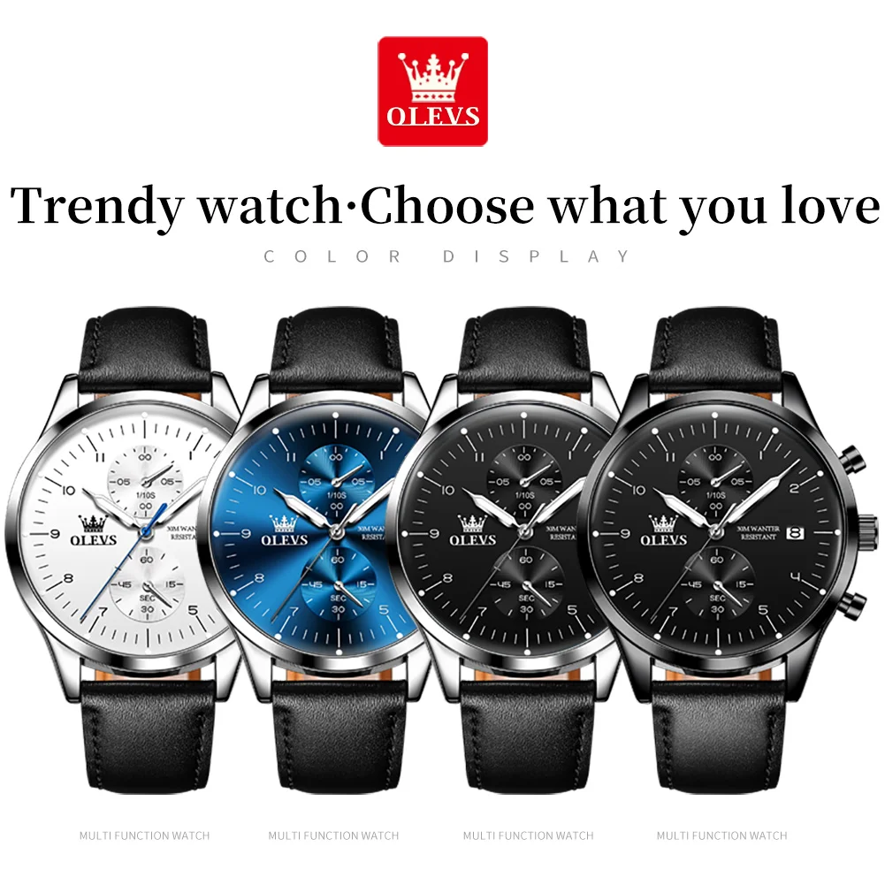 OLEVS 2880 Luxury Brand Fashion Simple Men\'s Quartz Watch Luminous Hands Date Display Leather Strap Waterproof Men\'s Watch