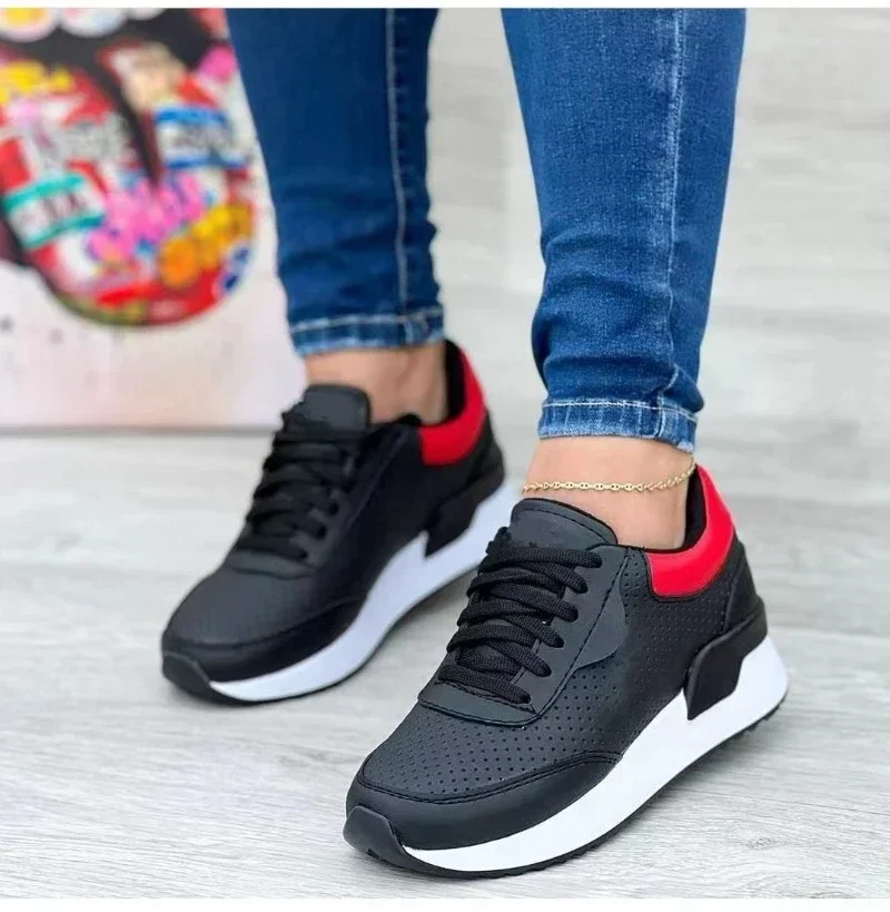 Women's lace-up sneakers, outdoor walking shoes, plus size, solid color, stylish, new Spring 2024 women shoes