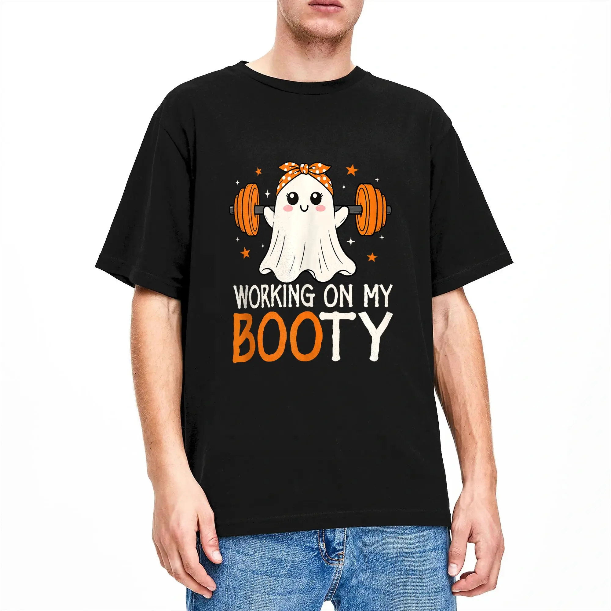 Men Working On My Booty Funny Halloween Gym Ghost T Shirts Cotton Clothing Summer Street Style T-Shirt O-Neck Casual Tee Shirt