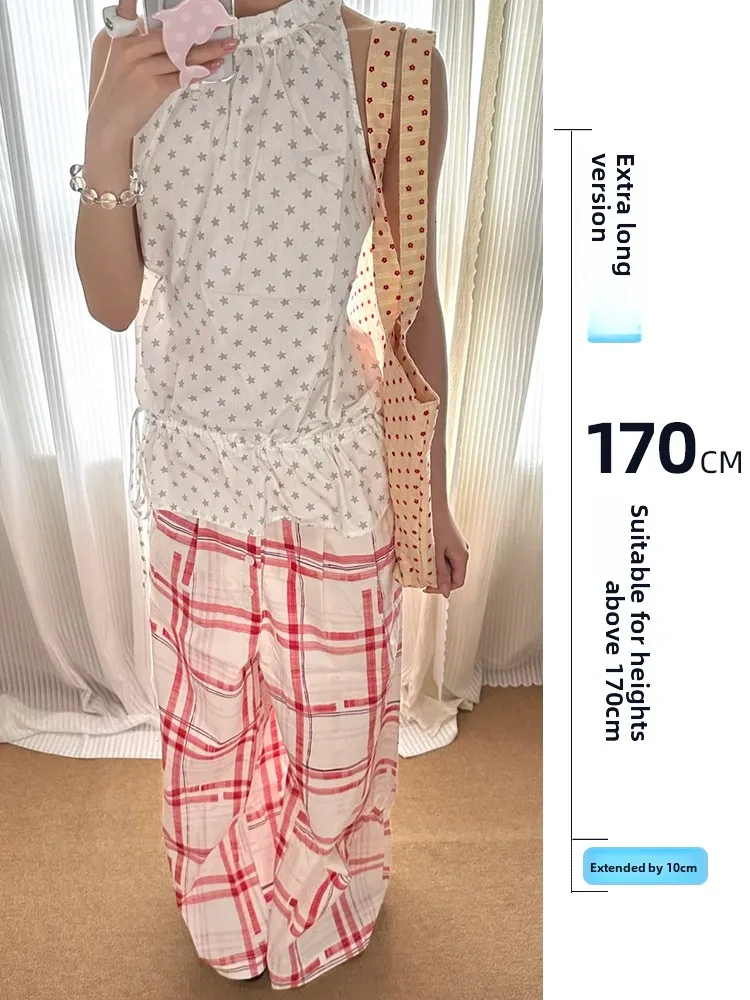 

Женские брюки в клетку с высокой талией, винтажные, красно-белые, длинные, на пуговицах, контрастного цвета, повседневные, прямого кроя, для ранней осени