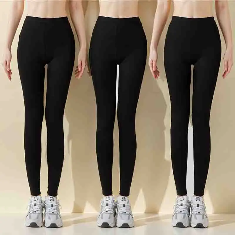 Printed Woman Leggings Simple Daily Ribbed Frosted Water Wash Pockets Side Mesh Fabric Patchwork Sportswear Long Mountaineering