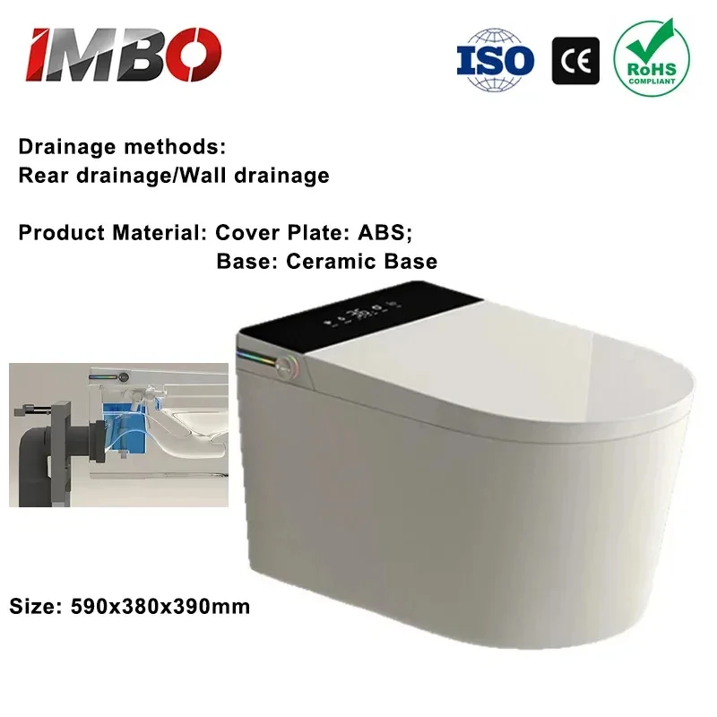 Wall-mounted Smart Toilet, Tankless Bidet, Automatic Opening/Closing, Water Flushing, Electric Heating