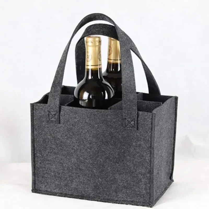 1PC Red Wine Handheld Felt Bag Gift Wine Bag Handheld Red Wine 6-Bottle Non Woven Felt Bag