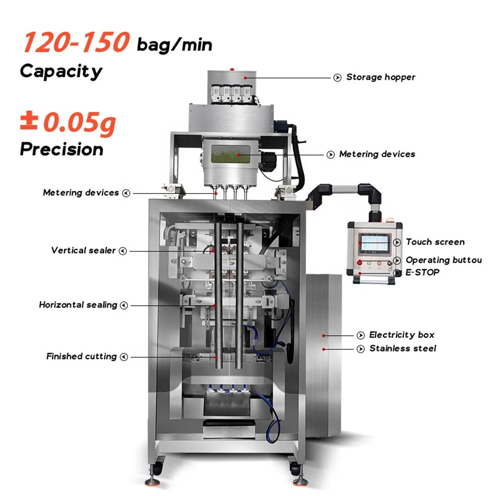 High Speed 4 Lane Back Seal Automatic 3g/5g/7g/16g/18g/20g Coffee Stick Pack Machine Powder Sachet Packing Machine Customized