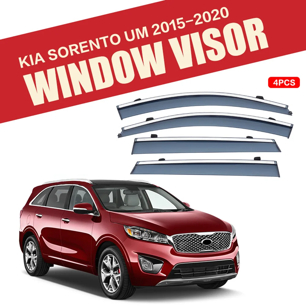 

Хромированные полоски, защита от дождя для Kia Sorento (UM) 2015-2020, оконный козырек, ветровые дефлекторы, дверной козырек, вентиляционные шторы, вентиляционный козырек
