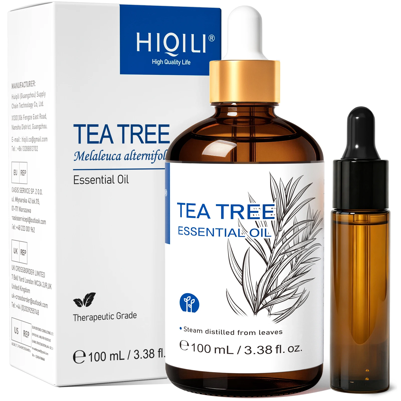 Óleos Essenciais de Tea Tree HIQILI 100ML para Cuidado dos Cabelos e Aumento do Brilho, Difusor, Umidificador, Massagem, Fabricação de Velas e Sabonetes