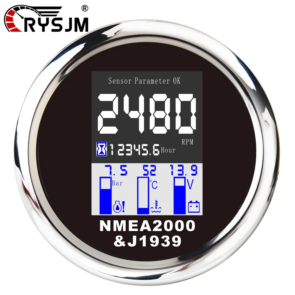 

Waterproof NMEA 2000 5 in 1 Digital Gauge RPM Tachometer Water Temp Oil Pressure Voltmeter With Alarm For Marine Boat 12V 24V