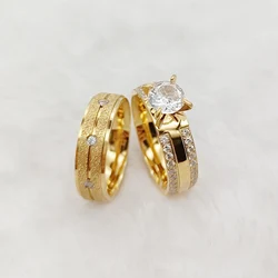 Unique Proposal Wedding Engagement Rings Bridal Sets For women Girls Ladies Valentines 24k Gold Plated Stainless Steel Jewelry