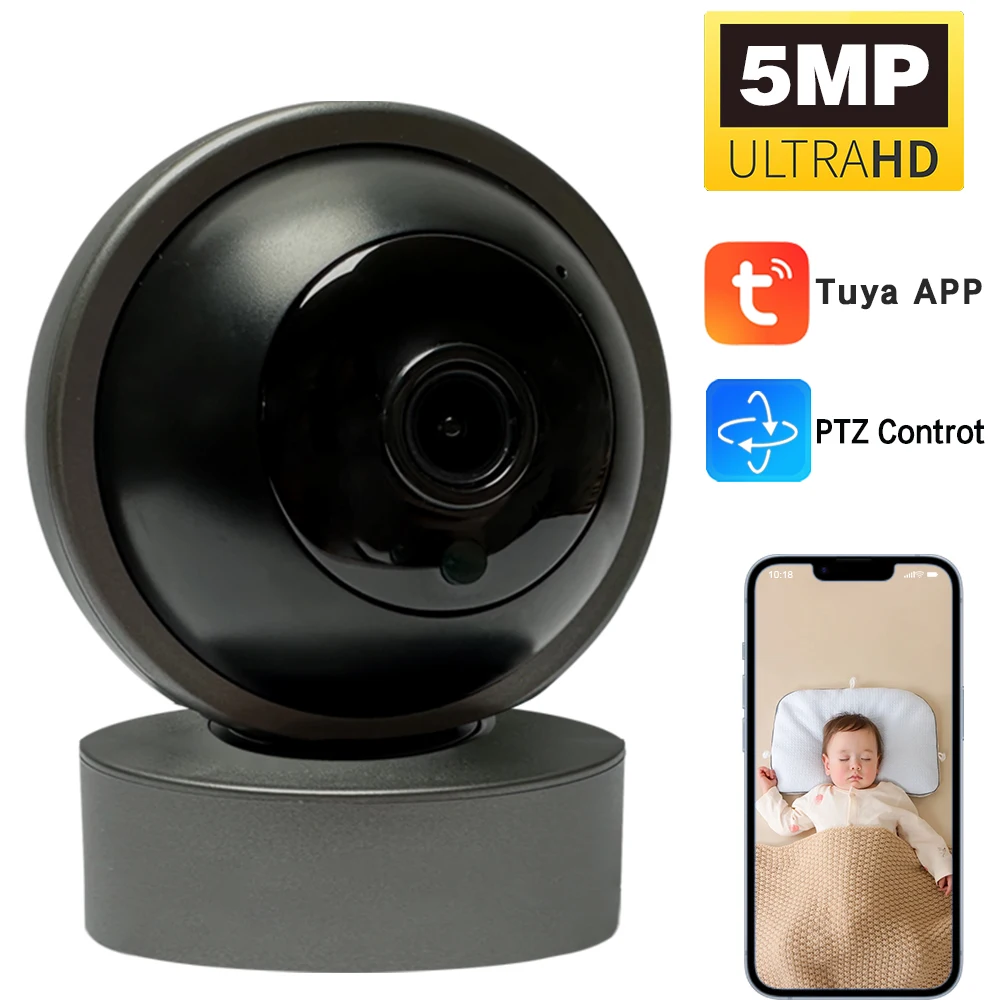 

Tuya 5MP Mini WiFi Security Camera 2K HD, 360° PTZ Tracking, IR Night Vision, Baby/Pet Monitor, Mobile APP, 2-Way Audio,