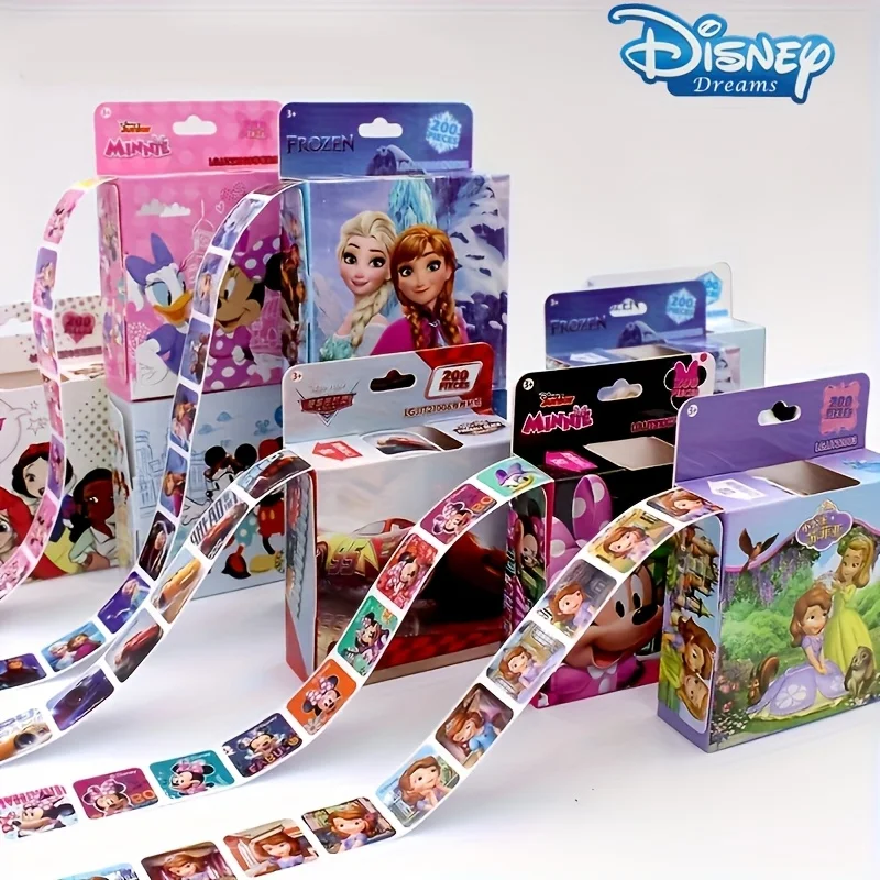Disney Princess, 200pcs/box Cartoon Roll Stickers per Box, Princess, Mickey Mouse, Minnie Mouse, Sticky Notes