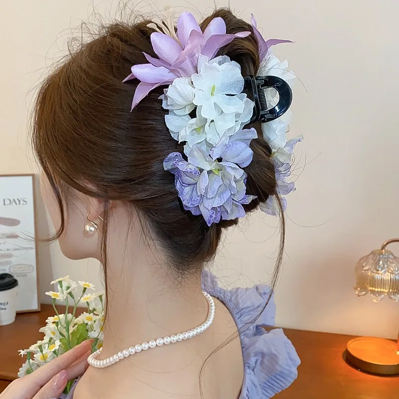 مشابك شعر على شكل زهرة من نسيج الجنية الفائقة للنساء، مشبك سمك القرش الحلو الملون، مشابك على الطراز الرعوي، إكسسوارات ساحرة #3